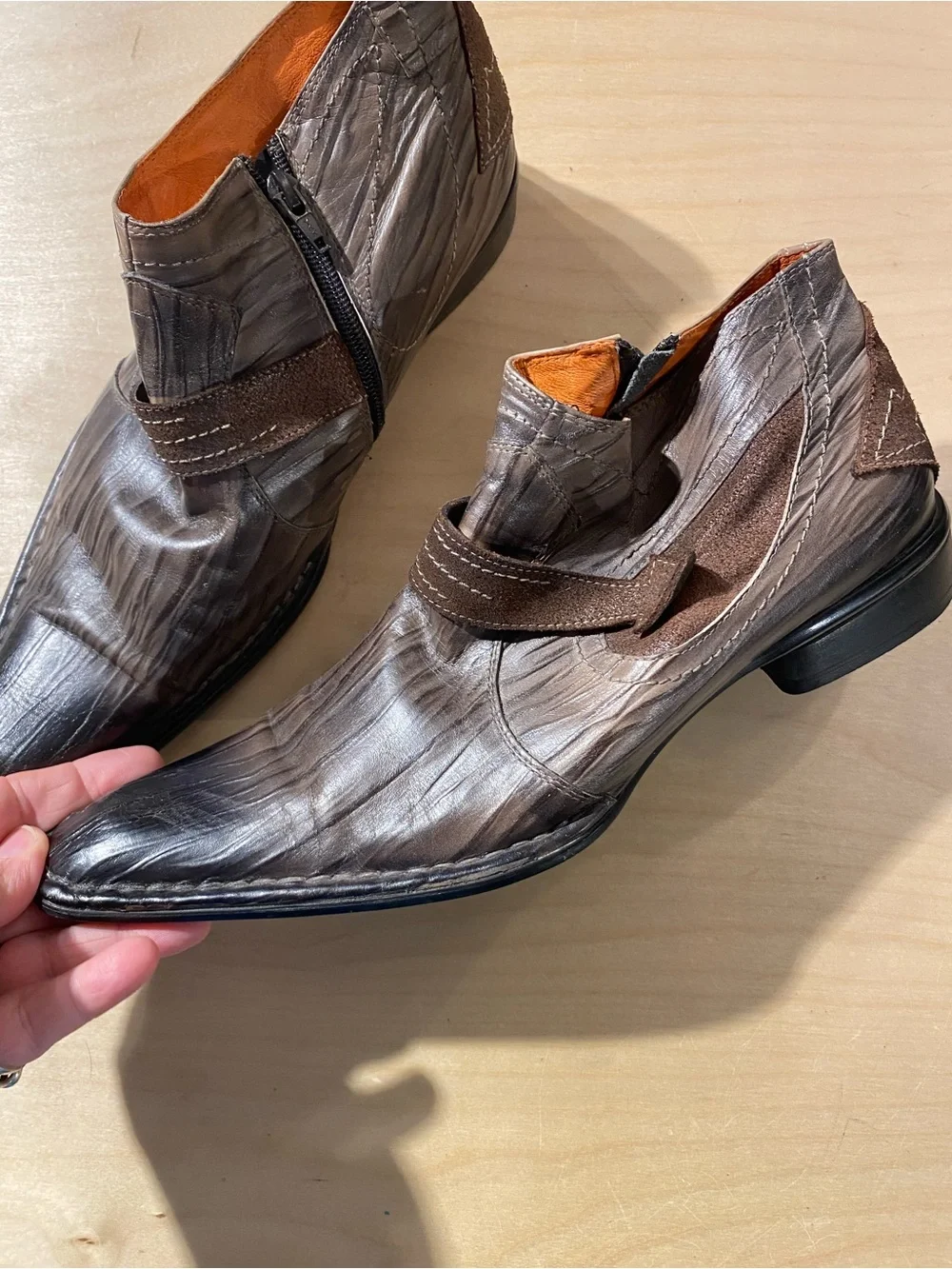Robert Wayne Men's Brown Leather Ankle Boots with Side Zip Holster 10